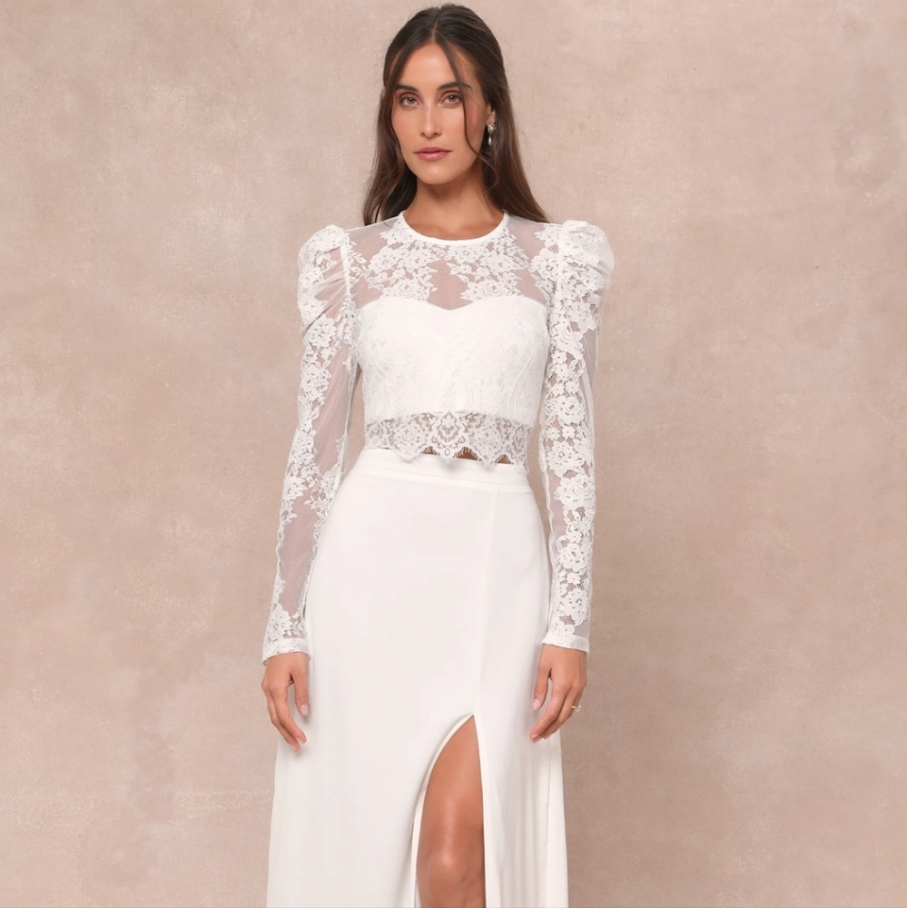Heavenly Promise White Sheer Lace Two-Piece Maxi Dress